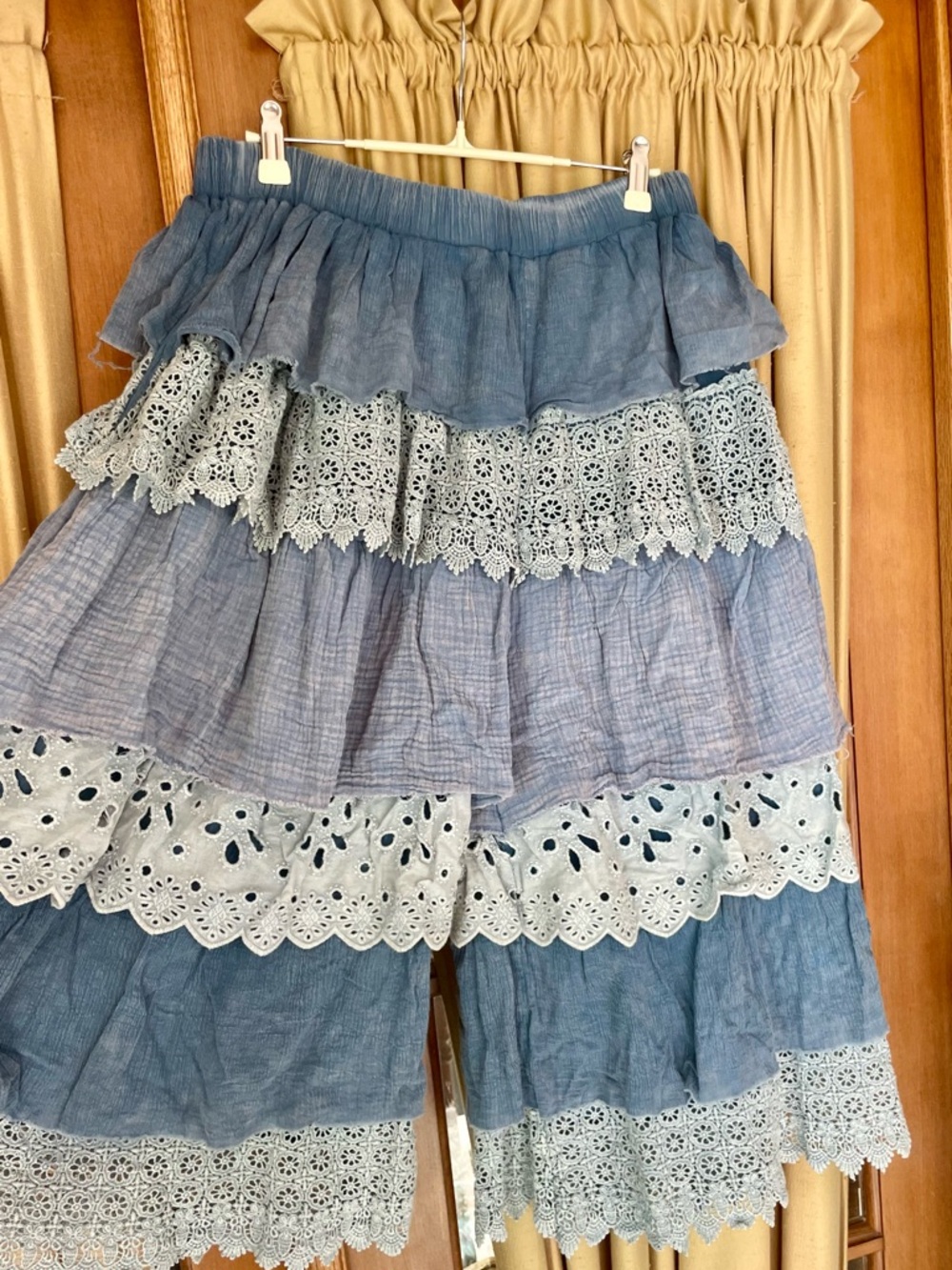 Oli & Hali Blue Tiered Eyelet Lace Midi Coulott Skirtlike NWOT XL - Picture 4 of 5